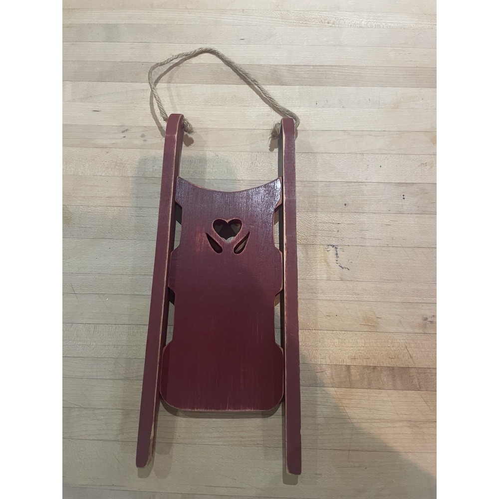 Small Vintage Wooden Heart Wall Decor Red Wood Sled Christmas Winter sleigh